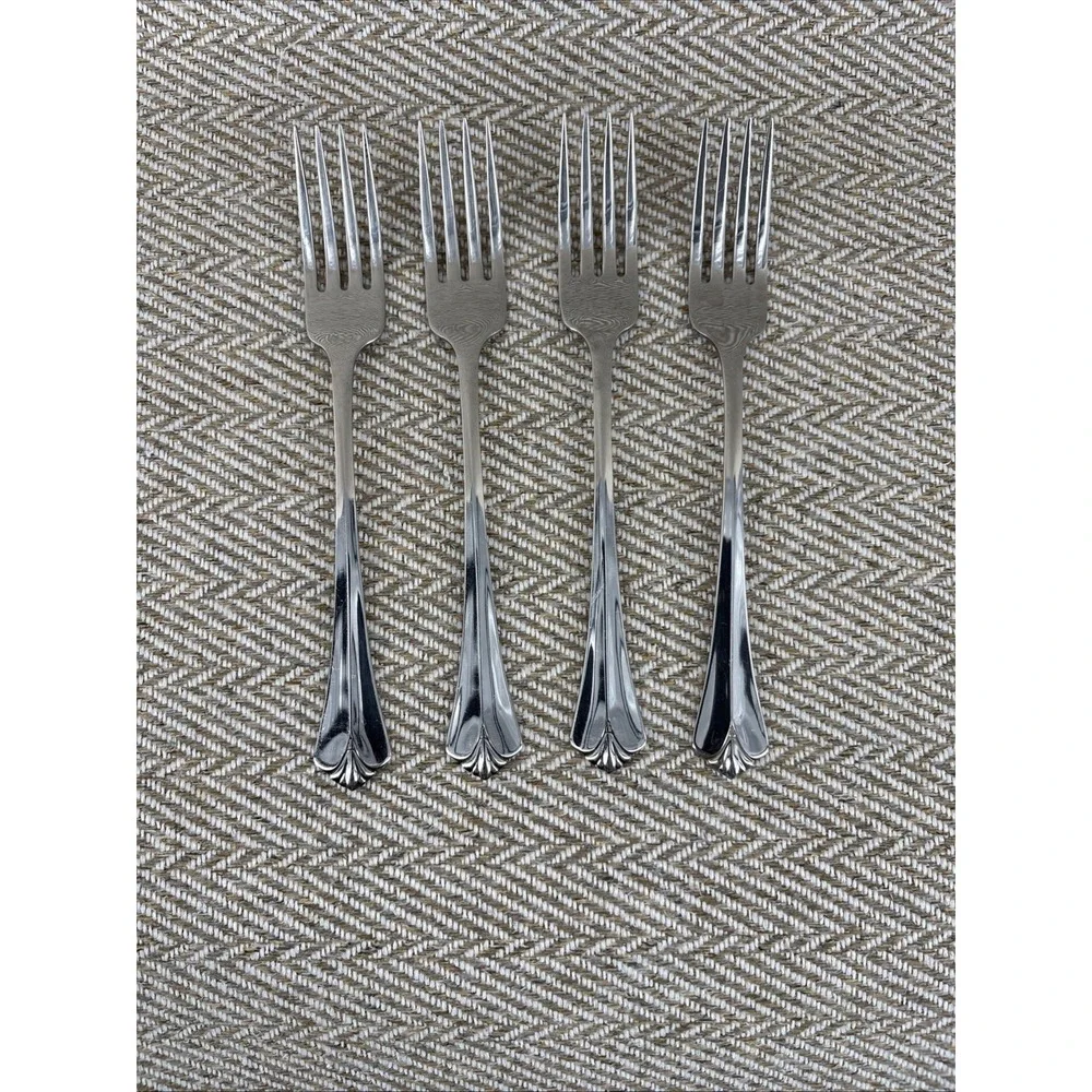 Oneida Golden Royal Flute Set 4 Dinner Forks Community Stainless Flatware Lot
